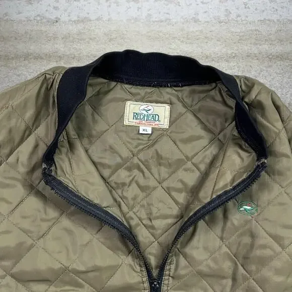Vintage 90s Redhead Puffer Jacket Mens XL Olive Green Polyester Insulated Zip - Picture 4 of 4